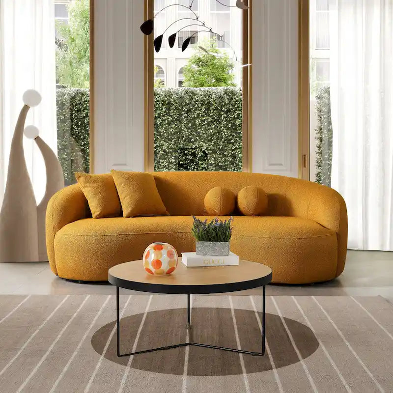 Blaine luxuriöses modernes Sofa im Japandi-Stil aus Bouclé-Stoff mit geschwungener Form