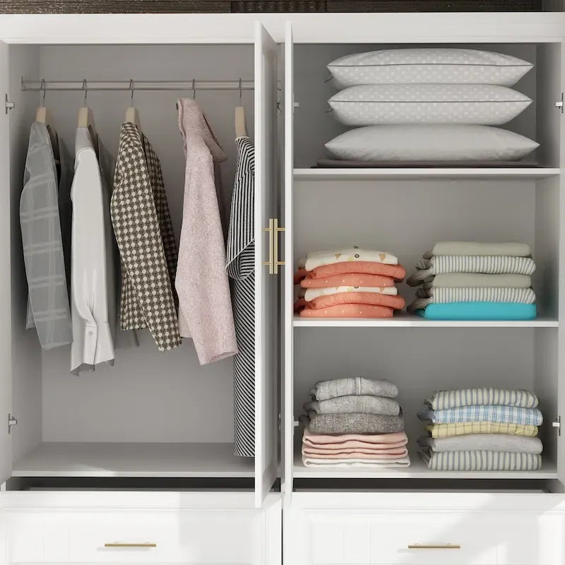 Armoire-penderie de 93,9/74,2 pouces de hauteur avec espace de suspension, tiroirs et rangements
