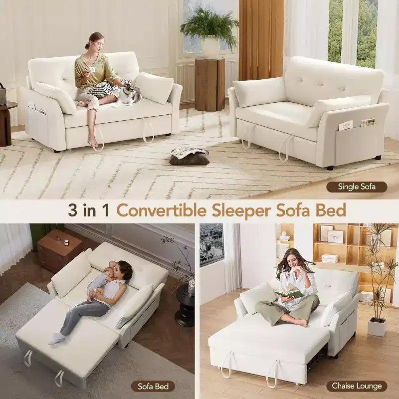 Dyonery 3-in-1-Schlafsofa, ausziehbares Schlafsofa mit Seitentasche und verstellbarer Rückenlehne, werkzeuglose Montage, klappbares Loveseat