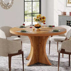 Lantine runder Esstisch mit 120 cm Durchmesser für 4–6 Personen, Küchentisch im Landhausstil mit Säulenfuß, kleiner Esstisch für Esszimmer und Wohnzimmer, Braun