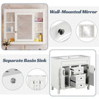 Meuble-lavabo moderne de salle de bains de 36 po avec vasque sur plan, armoire à miroir, 2 portes et 2 tiroirs