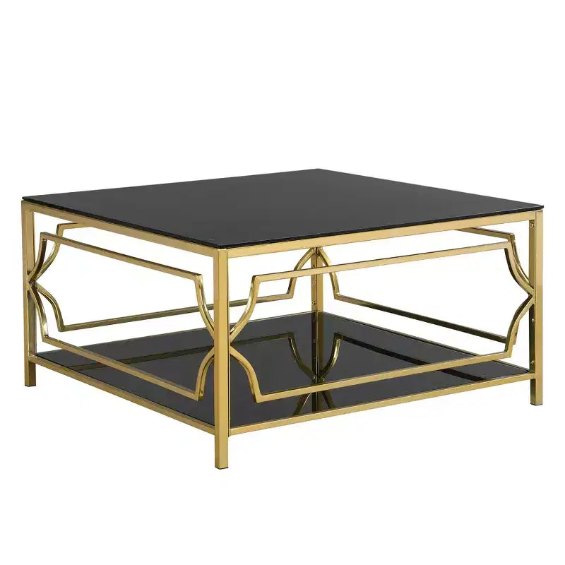 Quadratischer Couchtisch von Merax mit schwarzer oder transparenter Glasplatte und zweistöckigem Ablagefach