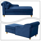 Fauteuil méridienne élégant français en velours avec revêtement rembourré et rangement, avec coussin