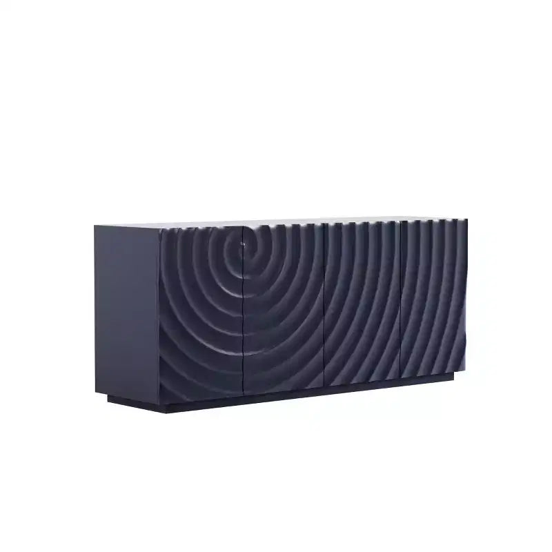 Buffet bahut en spirale moderne 59, meuble de rangement d’entrée artistique bas avec portes à texture ondulée 3D