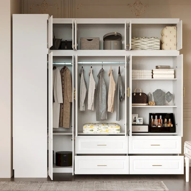 Armoire-penderie de 93,9/74,2 pouces de hauteur avec espace de suspension, tiroirs et rangements