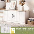 2-Door Shoe Bench wirh Adjustable Shelves Hidden Storage Space Natural + White/Whi5te
