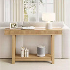 Fluted Wooden Console Table Farmhouse 2 Tier with Shelf Storage Rectangular Narrow Entryway Table Behind Couch for Foyer Hallway Living Room