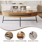 Acekool ovale salontafel met lade, houten opbergtafel van 47,2 met metalen kruispoten, moderne tafel in mid-century-stijl in naturel en goudkleurig wilgenhout