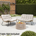 Fauteuil double Papasan avec coussin, rotin PE toutes saisons et structure en métal, pour intérieur et extérieur