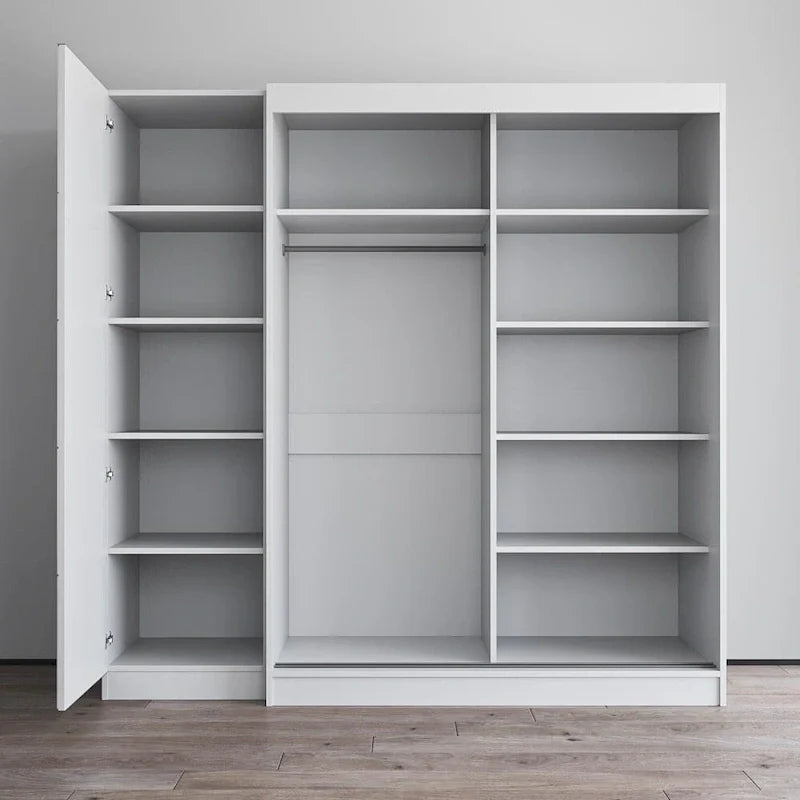 Armoire à 2 portes avec miroir, façade en verre, pour 2 personnes (gris / noir / blanc)