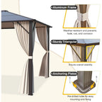 EROMMY Pavillon mit festem Dach, Outdoor-Pergola mit Doppeldach, Netzvorhängen und Vorhängen, robustes Vordach für Terrasse, Garten und Poolpartys