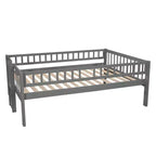 Dreistöckiges Etagenbett Full über Full mit umbaubarer Leiter und Rutsche, dreistöckiges Bett mit Sicherheitsgittern, Weiß/Grau/Espresso – ModernLuxe