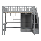Full Pine Loft Bed with Desk and Storage