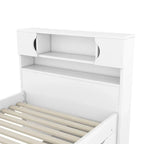 Lit plateforme de capitaine Twin/Full avec 4 tiroirs et étagères de rangement, structure en bois massif avec tête de lit bibliothèque et rangements