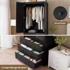Armoire-penderie COZONY avec 3 tiroirs et 2 portes, meuble de rangement moderne en bois pour chambre, grande armoire blanche sur pied