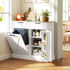 HOMCOM Tilt Out Trash Can Cabinet with Drawers, Farmhouse Kitchen Cabinet with Hidden Trash Can for Kitchen
