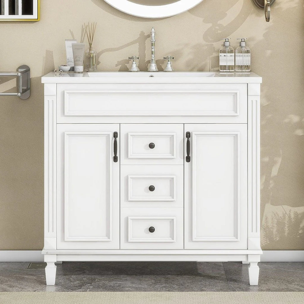 Meuble-lavabo moderne de salle de bains de 36 po avec vasque sur plan, armoire à miroir, 2 portes et 2 tiroirs