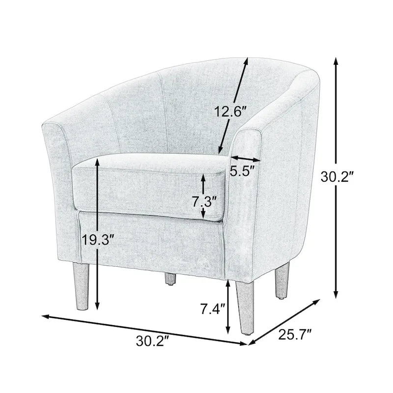Ensemble de 2 fauteuils club modernes en lin, style tonneau