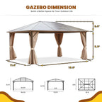 EROMMY Pavillon mit festem Dach, Outdoor-Pergola mit Doppeldach, Netzvorhängen und Vorhängen, robustes Vordach für Terrasse, Garten und Poolpartys