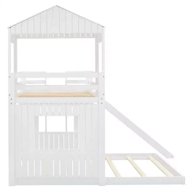 Luxystar Etagenbett aus Holz in Twin-über-Full-Größe mit Spielhaus, Rutsche und Schutzgittern