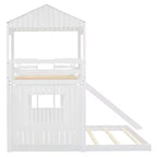 Luxystar Etagenbett aus Holz in Twin-über-Full-Größe mit Spielhaus, Rutsche und Schutzgittern