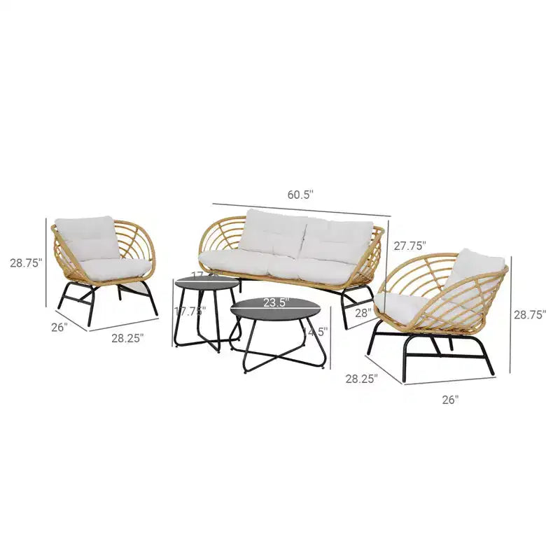 Ensemble de terrasse en rotin tressé GRANDPATIO de 5 pièces avec causeuse