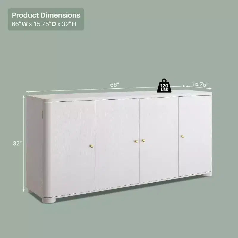 Kitchen Buffet Sideboard Cabinet with 4 Doors and Shelves, Modern Large Sideboard Buffet Storage Cabinet, 66 Coffee Bar Storage Cabinet