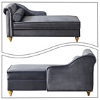 Fauteuil méridienne élégant français en velours avec revêtement rembourré et rangement, avec coussin