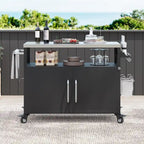 Outdoor-Kücheninsel mit Edelstahl-Tischplatte, Metall-Grillwagen-Tisch mit Stauraumfach – N/A