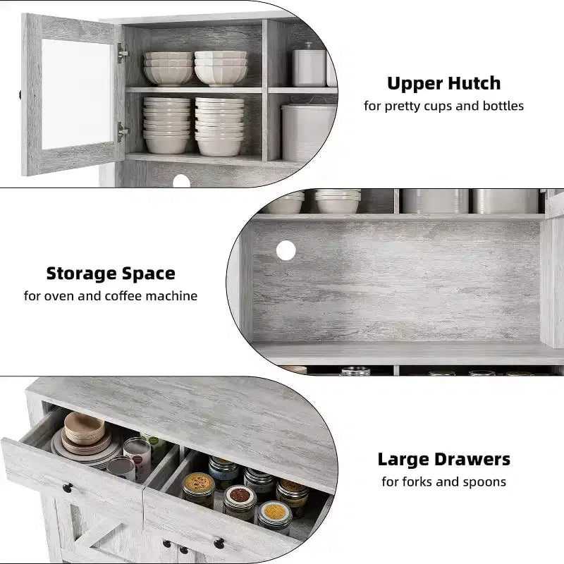 Meuble garde-manger de cuisine avec support pour micro-ondes, vaisselier avec buffet et étagères réglables, pour la cuisine et la salle à manger