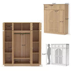 Armoire-penderie haute de 70,87 pouces à 8 portes, grande capacité, avec tringle, étagères réglables et portes décoratives en rotin