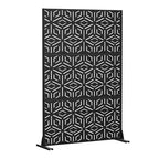 3-Panel Room Divider Screen with Geometric Pattern ?C Black Galvanized Steel