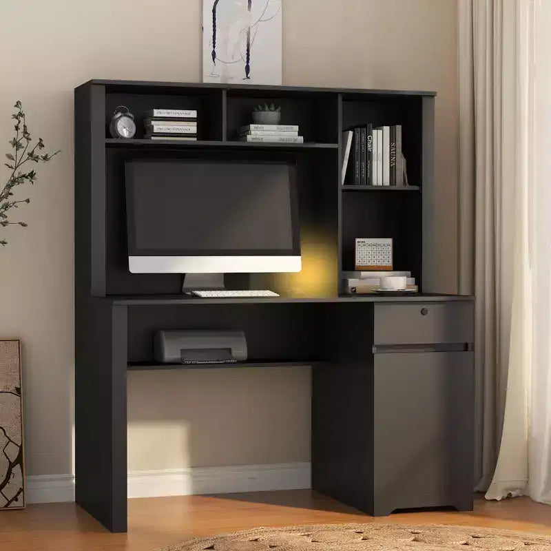 51.18IN Modern Computer Desk with Hutch and Bookshelf, Office Desk with Ample Storage, Writing Desk for Study, Reading Room