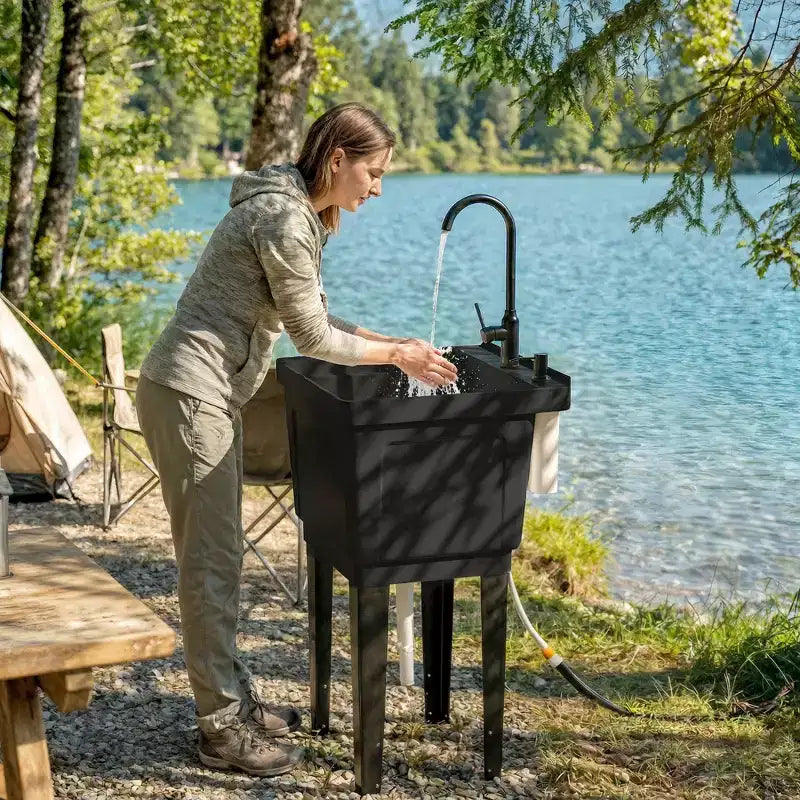 Évier utilitaire portable avec bac à linge, évier sur pied avec robinet, distributeur de savon et tuyaux