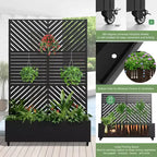 MAYEERTY Planter Box with Trellis Iron Black Parallel Line 01 Louvered Classic Combined Style 72x47x16in 3-Piece Set