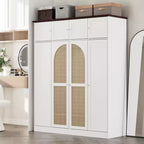 Armoire-penderie haute de 70,87 pouces à 8 portes, grande capacité, avec tringle, étagères réglables et portes décoratives en rotin