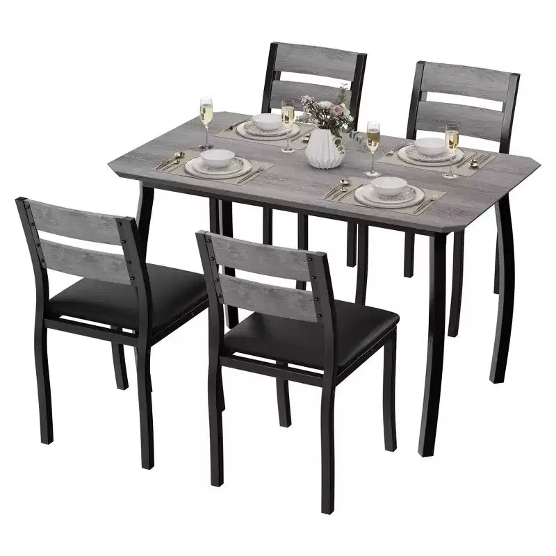 Keuken tafel- en stoelset met metalen frame, 5-delig, met afgeschuind ontwerp
