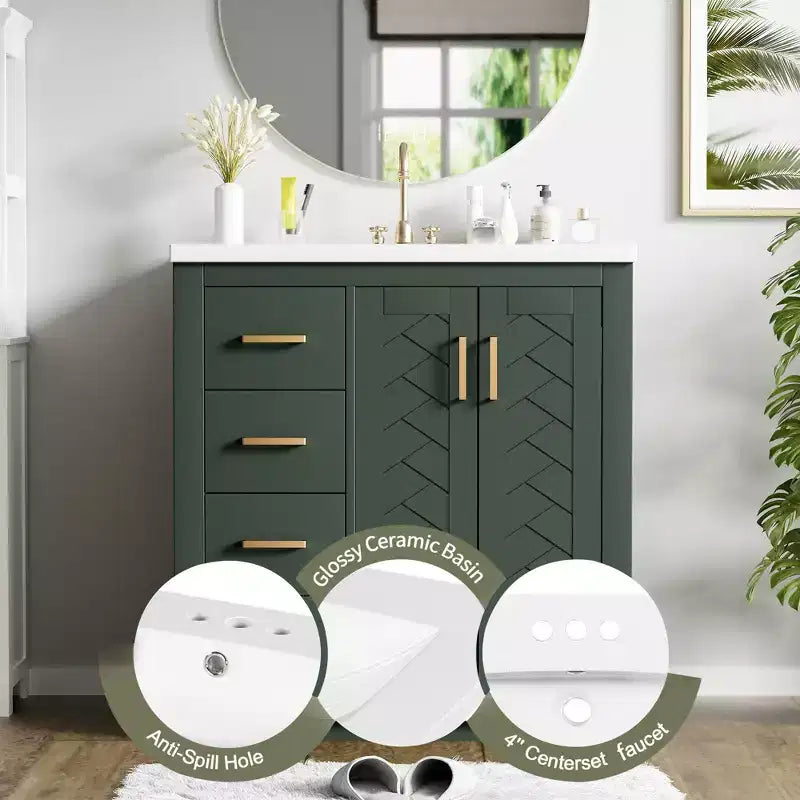 30 Einzelwaschbecken-Badezimmerwaschtisch mit Unterschrank und 3 Schubladen - Schwarz / Blau / Grün / Indigo / Weiß