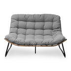 Fauteuil double Papasan avec coussin, rotin PE toutes saisons et structure en métal, pour intérieur et extérieur