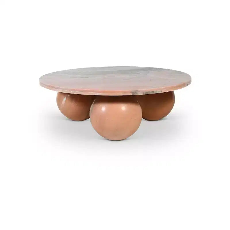 Round Marble Coffee Table with Sphere Legs, Multicolor, Seats 4??
