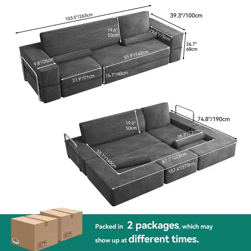 Canapé modulable Cloud convertible, confortable, en velours côtelé, avec assise profonde et coussins hauts, montage facile