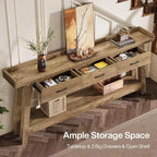Table console Lantine à 2 niveaux avec 3 tiroirs, console de 70,9 avec rebord surélevé et étagères de rangement pour le salon, le couloir ou l’entrée