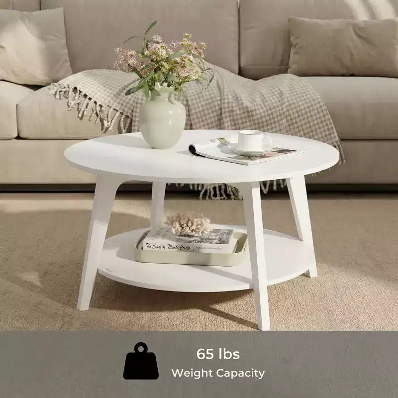 Honingbruine ronde salontafel met 2 opbergniveaus, 31,5 x 17,7 inch, ideaal voor de woonkamer