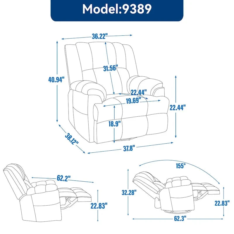 Green Oversized Manual Recliner with Swivel, Rocking, and Fabric Upholstery
