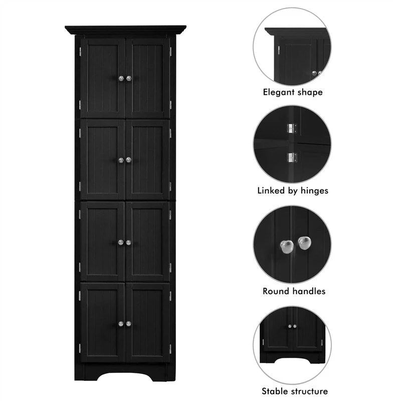 Hoher Eckschrank mit 8 Türen und 4 Regalböden