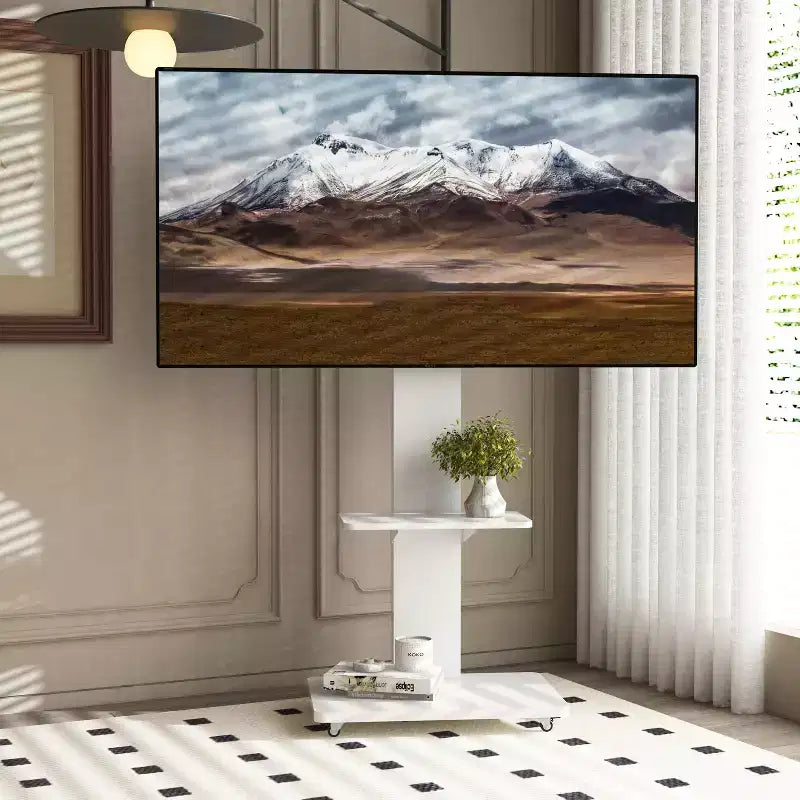TV-meubel voor tv's van 32-75 inch, in hoogte verstelbare mobiele tv-wagen met lade en wielen voor woonkamer, slaapkamer en kantoor - ModernLuxe