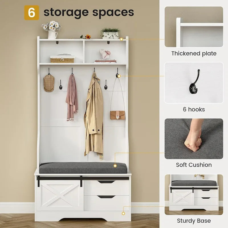 Hall Tree With Bench And Shoe Storage Coat Rack Barn Door