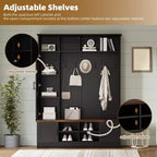 Portemanteau d’entrée avec banc à chaussures, portant multifonction avec 6 crochets, porte-manteau mural en bois avec rangement pour chaussures pour l’entrée et le salon