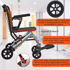Ultra Lightweight Elderly Transport Wheelchair Portable Lightweight Folding Transport Chair, with Locking Handbrake, Removable Flip Armrests