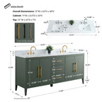 Vanity Art 72 badkamermeubel met dubbele wastafel en blad van composietmarmer